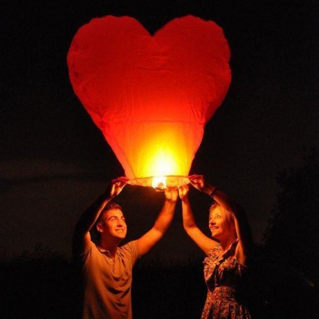 Lampiony štěstí 10 kusů - tvar srdce červené